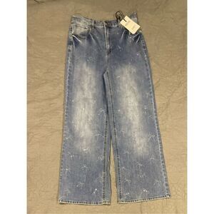 OAT New York High Rise Wide Leg 8/29 Rhinestone Bows Jeans New